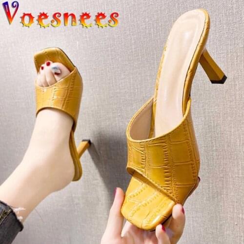 Modern Slides Office Career Ladies Slippers Shallow Mouth Thin High 8cm Heels Sexy Women Shoes Flip-flop White Fashion Sandals