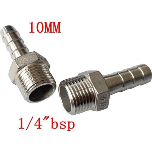 Pack of 2 10 mm ID Hose Barb Tail To 1/4" BSP male Hose Barb Fitting SS 304 Stainless Steel Adapter SS304-MSBF-B10-1/4BSPT