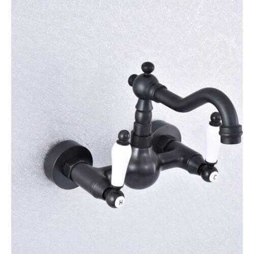 360 Swivel Oil Rubbed Bronze Bathroom Basin Sink Mix Tap Bathtub Dual Handles Wall Mounted Kitchen Basin Faucet Nsf704