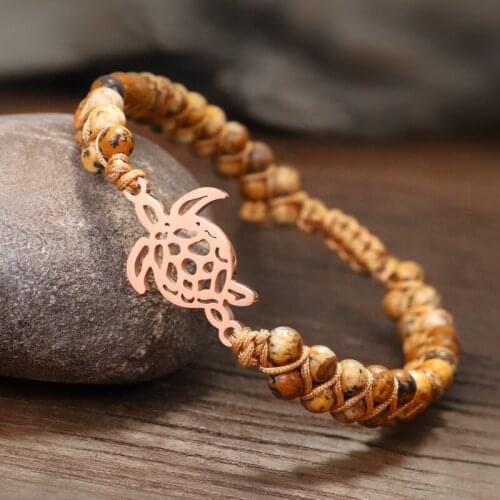 Save The Turtles Bracelet Natural Stone Beads Handmade Double Layers String Braided Wrap Bracelet Femme Women Jewelry