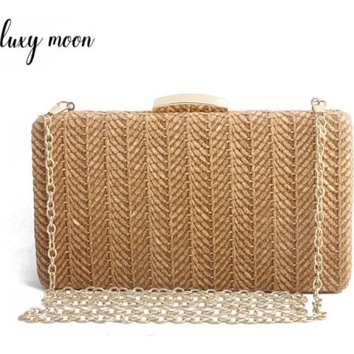 Straw Bags for Summer Brown Black Beach Bag Women Handbags Ladies Clutch Purses Luxury Evening Clutch Bag sac a main ZD1355