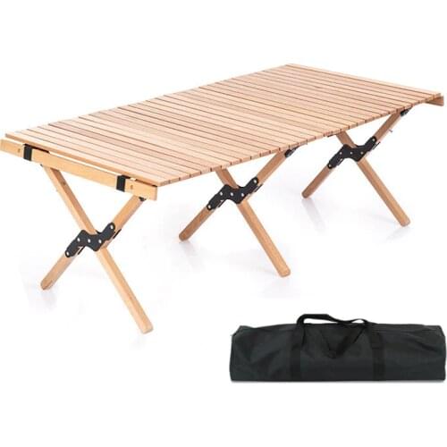 Outdoor folding egg roll table portable foldable camping picnic wood desk for garden hiking self-driving tour table