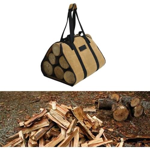 Firewood Carry Bag Waterproof Canvas Fire Wood Storage Bag Case Firewood Pocket Basket 2 Way Using Carry Firewood for Camping