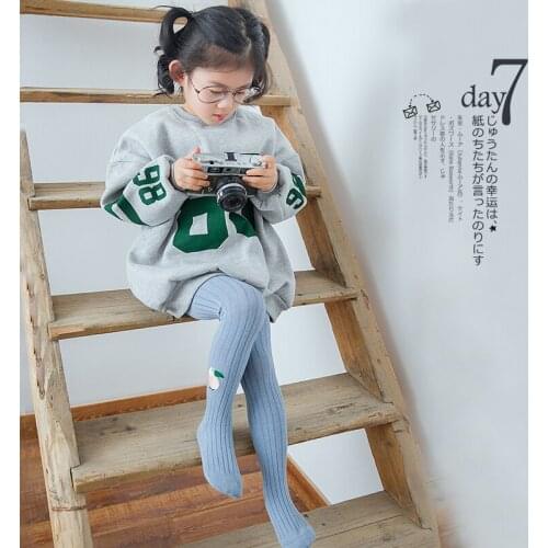 Seven&mami Parrot Embroidery Girls Tights Children Pantyhose Ribbed Stockings Cotton Knitted toddler tights medias pantys ninas