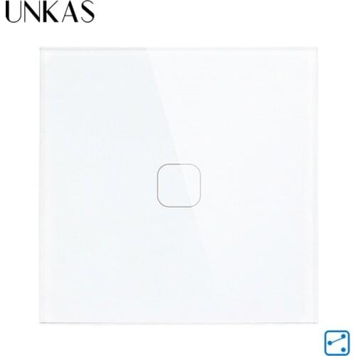 UNKAS EU Standard Touch Switch 1 Gang 2 Way Touch Switch, Crystal Glass Panel Light Wall Touch Screen Switch