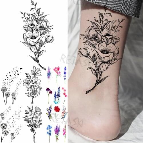 3D Daffodil Bouquet Feet Temporary Tattoos For Women Adult Dandelion Lavender Peony Hyacinth Fake Tattoo Body Art Plants Tatoo