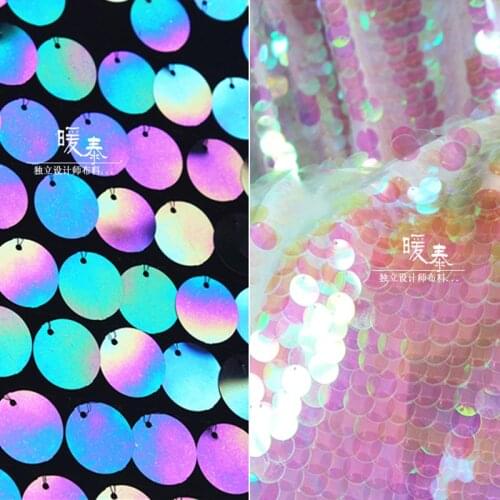 Embroidered Sequin Fabric Iridescent Fish Scale Sequin DIY Mermaid Stage Clothes Props Decor Skirt Wedding Dress Designer Fabric