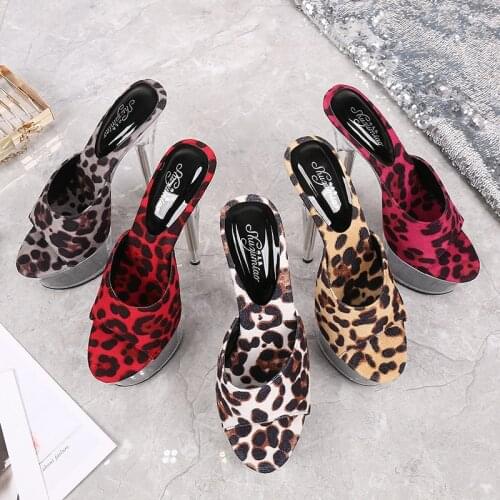 Women Transparent Shoes Clear Sandals Leopard Print Waterproof Slippers Sexy Nightclub High Heels Sandal Summer