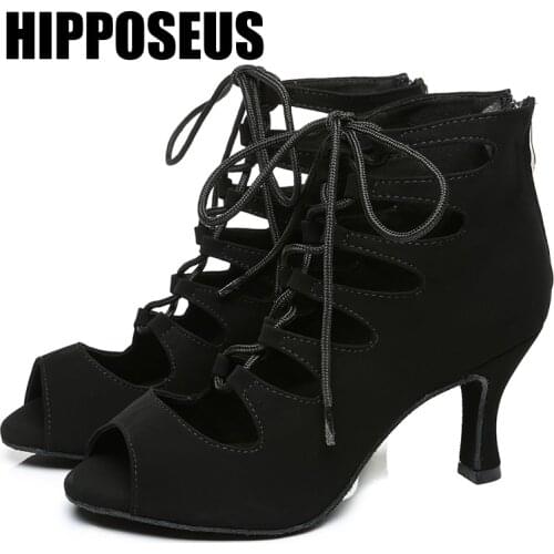 Hipposeus Women Dance-Shoes For Girls Ladies Ballroom Latin Modern Tango Dancing Shoes Salsa Sandrals Heel Red Shoe Dropshipping
