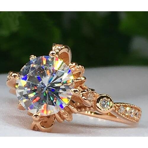 14K Au585 Yellow Gold Women Wedding Party Engagement Ring 1 2 3 4 5 Carat Round Moissanite Diamond Ring Crown Flower Bud Elegant