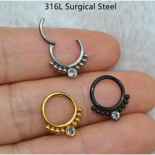 10pcs Body Jewelry Piercing -316L Surgical Steel Ball Gems Ear Helix Daith Cartilage Tragus Earring Nose Clicker Septum Ring