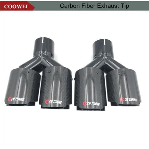 2PCS Dual Universal Glossy Carbon Fiber Exhaust Tip Black Exhaust Pipe Glossy Carbon Fiber Cover Quad Muffler Tip