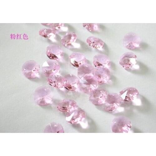 300pcs 14mm pink octagon beads crystal chandelier chain parts decoration in one or two holes