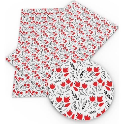 David accessories 20*33cm Flower Printed Synthetic Leather DIY Bow Bag Material Home Decoration Faux Leather Fabric,1Yc8053