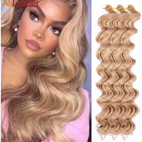 Alileader 6 Pcs Wholesale Deep Wave Crochet Hair Bundles Synthetic Fiber Braids For Women Blonde BUG Black Hair Extensions