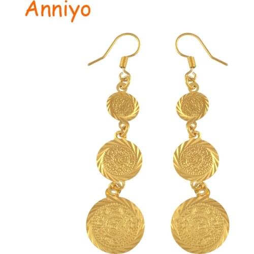Anniyo gold color muslim islamic earrings coin,Islam ancient coin,Arab jewelry women/gifts,Fashion Gift Item #003306
