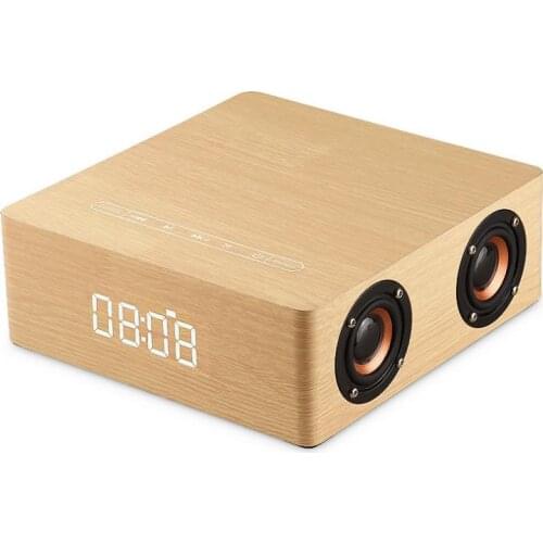 Clock Edition Wooden Bluetooth Speaker Home Four Speakers with Time Display and Full Frequency Horn for Smartphone