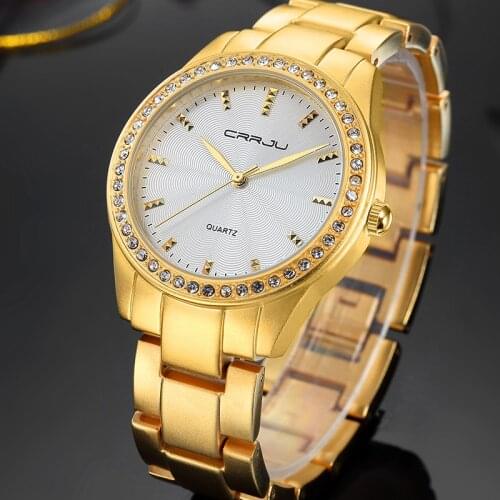 Fashion Women Watches Top Brand Luxury CRRJU Clock female Gold Steel Army Military Quartz Watch Ladies Sport Relogio Masculino