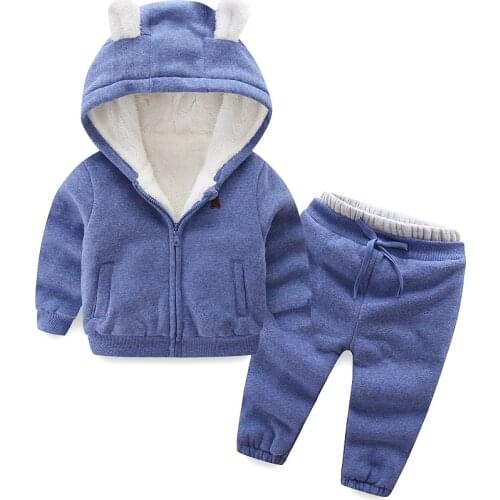 CUTEMOON infant children girl clothing set winter warm toddler clothes thicken sweatshirt cartoon cartoon baby coat pants set