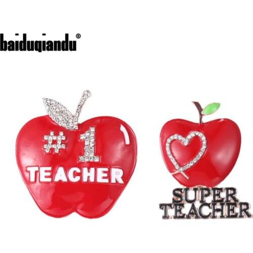 Baiduqiandu Brand New Arrival Red Enameled Apple Teacher Brooches Apparel Jewelry Accessories