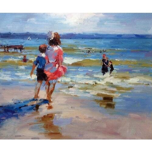 Impressionist Art Sea Landscape Painting At the Seashore Edward Potthast Oil Painting Hand Made 100% Portrait Wall Pictures