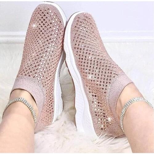 Womens Vulcanized Shoes Rhinestone Bling Autumn Light Sneakers Soft Comfortable Ladies Flat Shoes 2021 Slip on Female Footwear