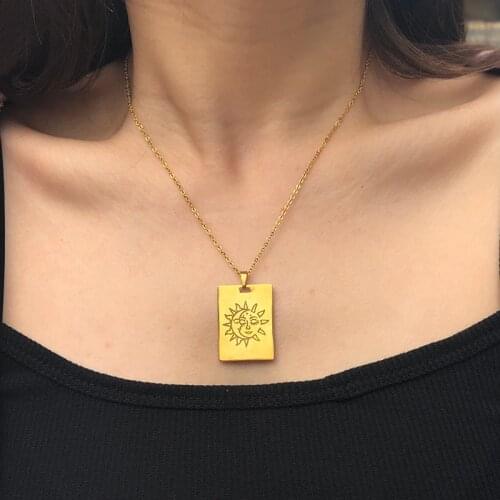 Square Amulet Pendant Tarot Cards Vintage Necklace Womens Jewelry Gift Gold Plated Collar For Female Chain Zodiac Moon Sun Love
