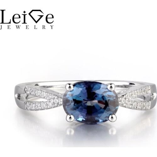 Leige Jewelry Lab Alexandrite Color Changed Oval Cut Prong Setting Solitaire Rings Career Style For Woman June Birthstone