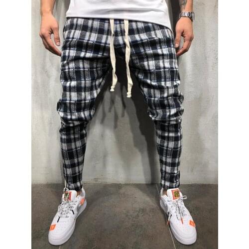 Fashion Plaid Mens Joggers Casual Pants Fitness Men Sportswear Tracksuit Bottoms Skinny Sweatpants Trousers Pencil Pants Pockets