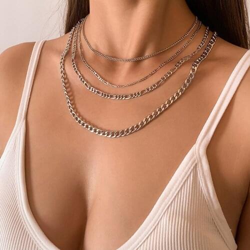 Fashion Layered Necklaces for Women Trend Gold Silver Color Simple Statement Chain Choker Necklace Jewelry Neck Decoration 2021