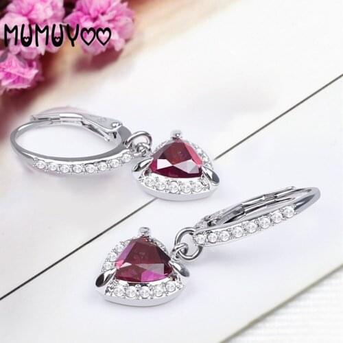 Fashion Jewelry High Quality Sweet Temperament Sea Heart Peach Earrings Red Crystal Heart Dangle Earrings For Women