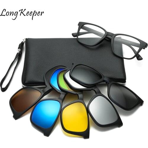Longkeeper 2020 Vintage Sunglasses Polarized Clip On Optical Glasses Frame Retro Men Clips TR90 5 In 1 Sun Glasses Gafas de sol