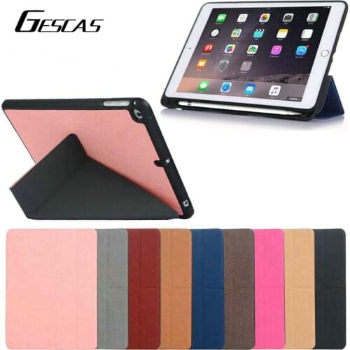 GESCAS Soft PU Case For Ios Pad Pro Air 1 2 9.7 10.2 10.5 11 2018 2020 Mini 4/5 With Pencil Holder Full Cover Case