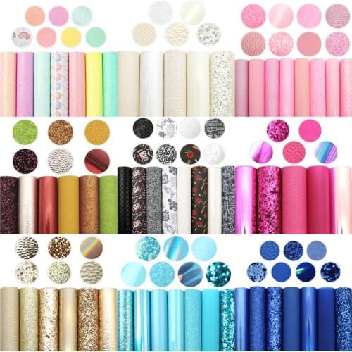 David accessories 6-8pcs/set 20*33cm Rainbow Synthetic Leather Set DIY Bow Bag Faux Leather Fabric Home Decoration,1Yc10688