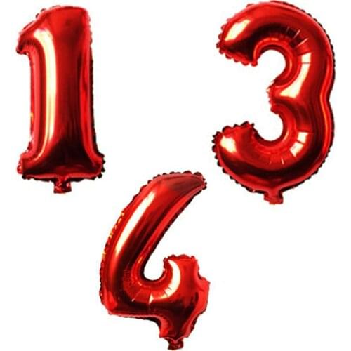 32 Inches Red Digit Foil Number Balloons Number Iinflatable Wedding Birthday Foil Balloon Event Party Supplies