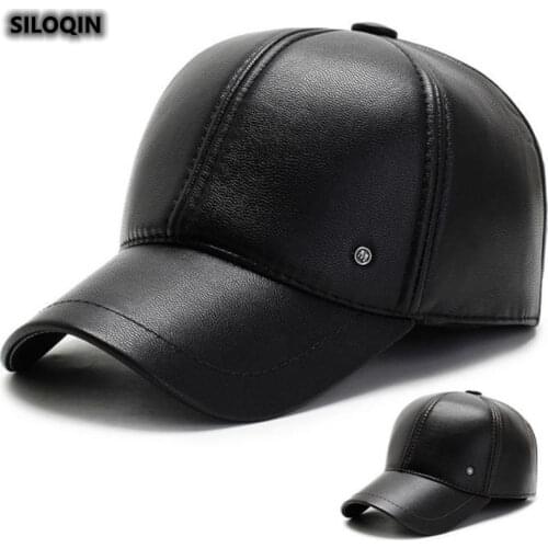 SILOQIN Dads hat Autumn Winter fashion PU leather Baseball caps for mens adjustable size Thicken Earmuffs thermal winter hats