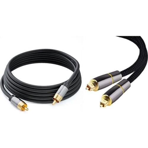 1 Pcs HIFI 5.1 Digital SPDIF Fiber Toslink Optical Audio Cable 1M & 1 Pcs HIFI Digital Audio Coaxial Cable