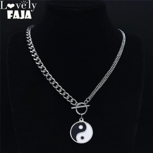 2021 Punk Yin Yang Gossip Stainless Steel Choker Necklace for Women Silver Color Necklace for Jewelry collar choker NXS03