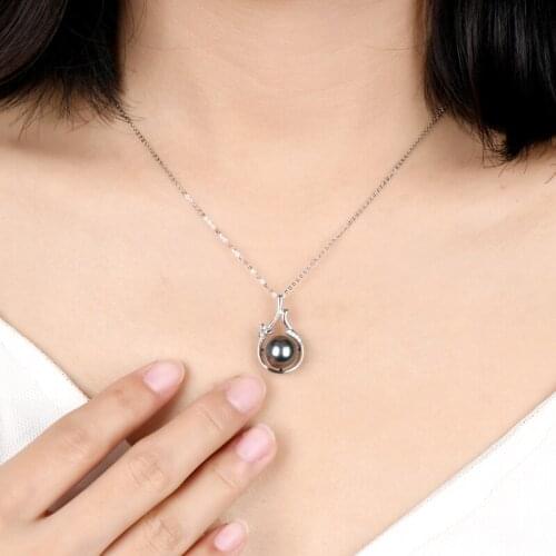 Lnngy 18K Solid Gold Necklace 9-10 Tahitian Spiral Black Pearl Necklaces Semi-baroque Necklace with Silver Chain Women Gifts