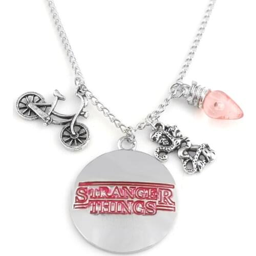 Stranger Things Pendant Necklaces tentacle monster Bike Letter Pink Light Bulb Choker Necklace Women Men Fans Jewelry Gift
