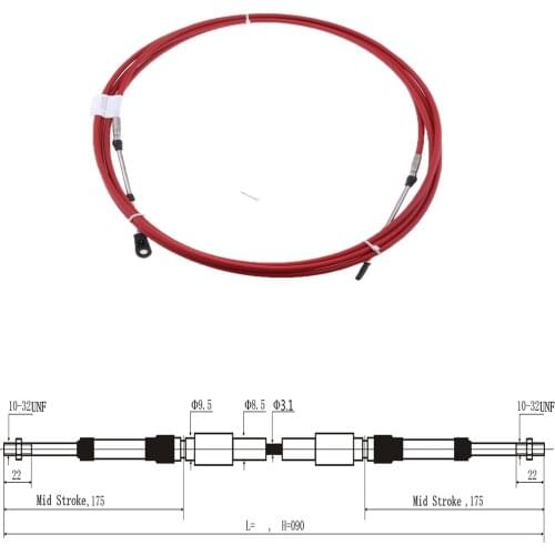 2Pcs 14Ft Boat Marine Motor Engine Throttle Cable Control Lever Steering System for Yamaha Outboard Red