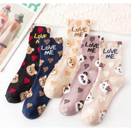 Spring Kawaii Cartoon Animal Socks Women Lovely Funny Bear Casual Cotton Sock Girls Korean Vintage Short Cute Socks Skarpetki