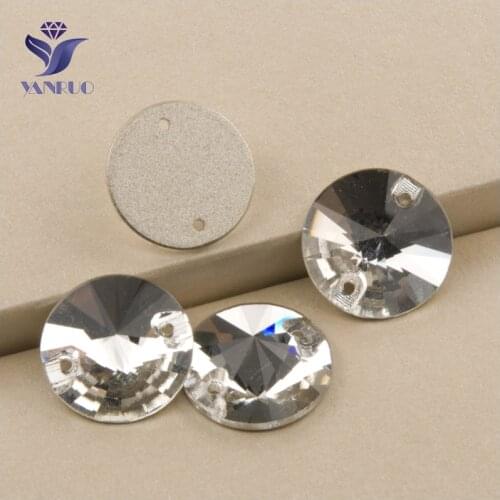 YANRUO 3200 All Sizes Clear Rivoli Flatback Stones Sewing Crystal Strass Sew On Rhinestone For Clothes Decoration