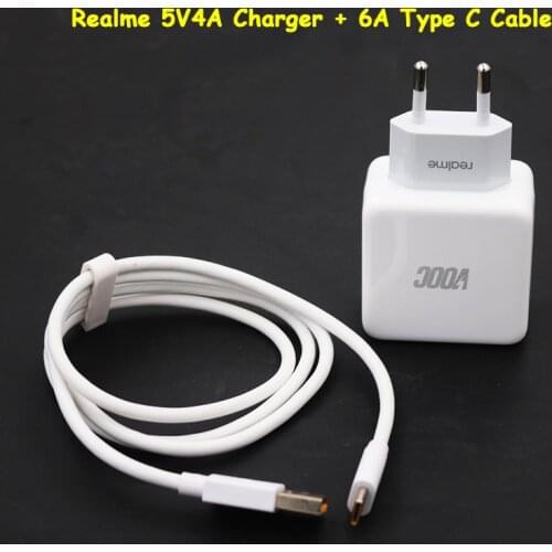 Realme 6 X7 X50 Pro Charger 5V 4A Super VOOC Fast Charging Adapter 20W EU Plug With 6A Type C Cable For Realme Q2 GT NEO V15 7i