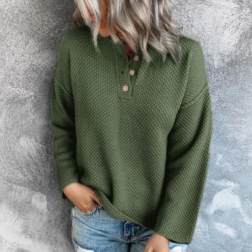 Female Long Sleeve Solid Knitted Sweaters Asymmetry Button V-Neck Tops Loose Cardigan Womens Sweater Clothing