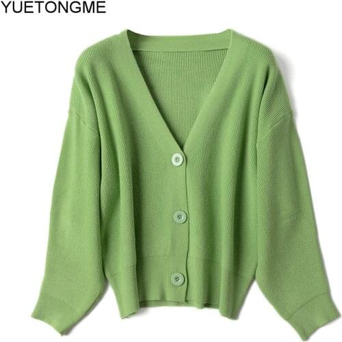 2020 Women Sweater white green Solid color Kinitted Cardigan V-Neck Sweater Casual sexy Female tops Clothes SW120