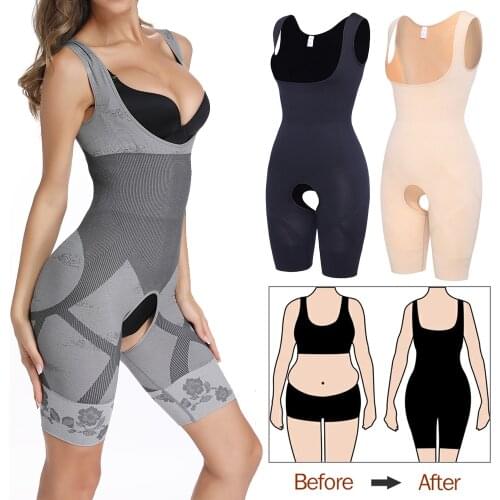 Women Shapewear Full Body Shaper Slimming Bodysuit Open Crotch Corset Waist Trainer Shaping Underwear Postpartum Recovery Sheath