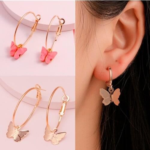 1 Pairs Korean Colorful Acrylic Butterfly Earrings for Women Metal Butterfly Dangle Earrings Fashion Fine Jewelry Accessories
