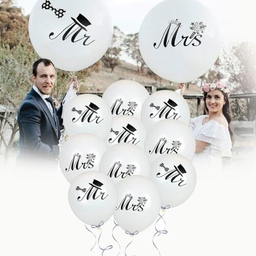 10pcs Good Quality 10inch Round White Print Mr&Mrs Latex Balloons Happy Wedding Valentines Day Event Air Globos Supplies