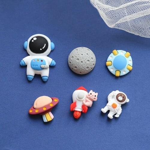 10pcs Cute cartoon Earrings for Women astronaut spaceship moon resin patch diy Trendy jewelry keychain accessories materials